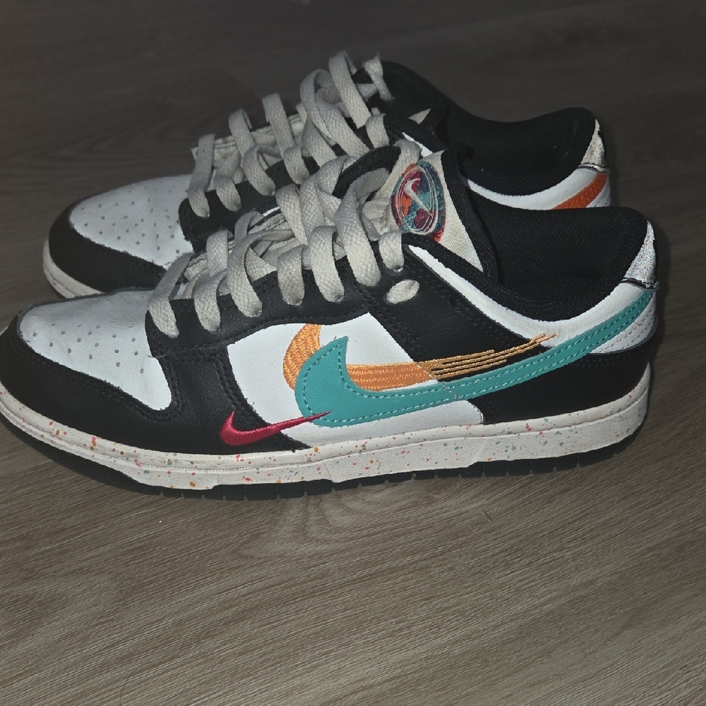 Nike Black and White Sneakers with Teal and Orange Accents